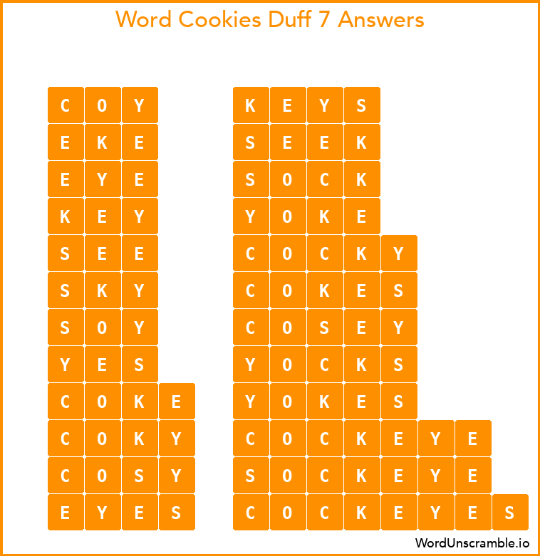 Word Cookies Duff 7 Answers