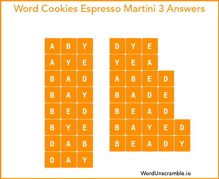 Word Cookies Espresso Martini 3 Answers