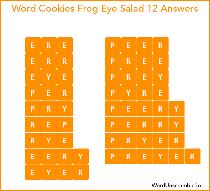 Word Cookies Frog Eye Salad 12 Answers