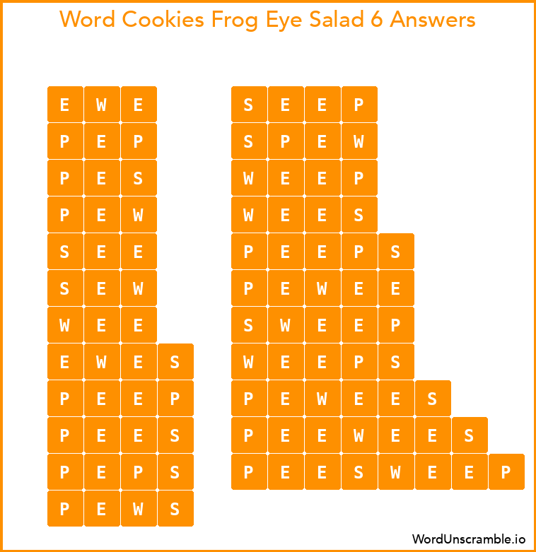 Word Cookies Frog Eye Salad 6 Answers