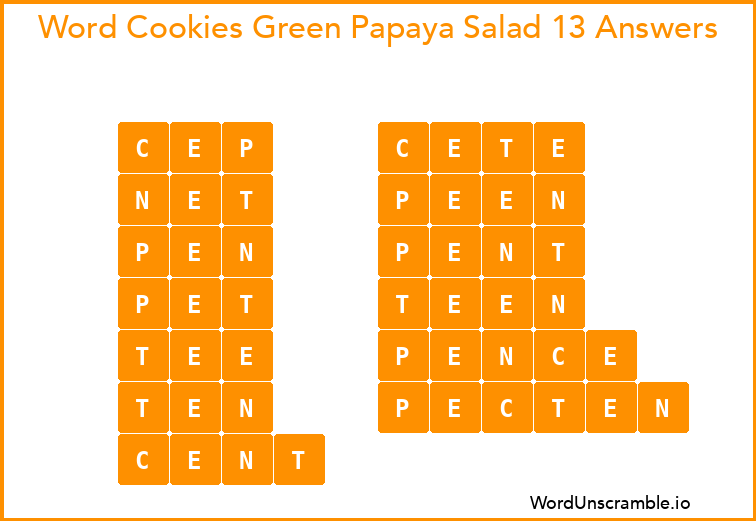 Word Cookies Green Papaya Salad 13 Answers