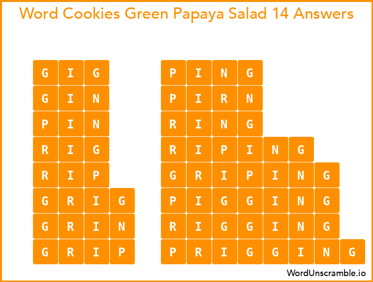 Word Cookies Green Papaya Salad 14 Answers