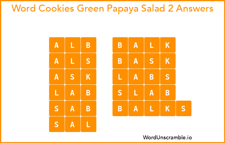 Word Cookies Green Papaya Salad 2 Answers