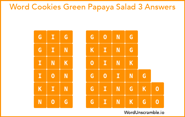 Word Cookies Green Papaya Salad 3 Answers