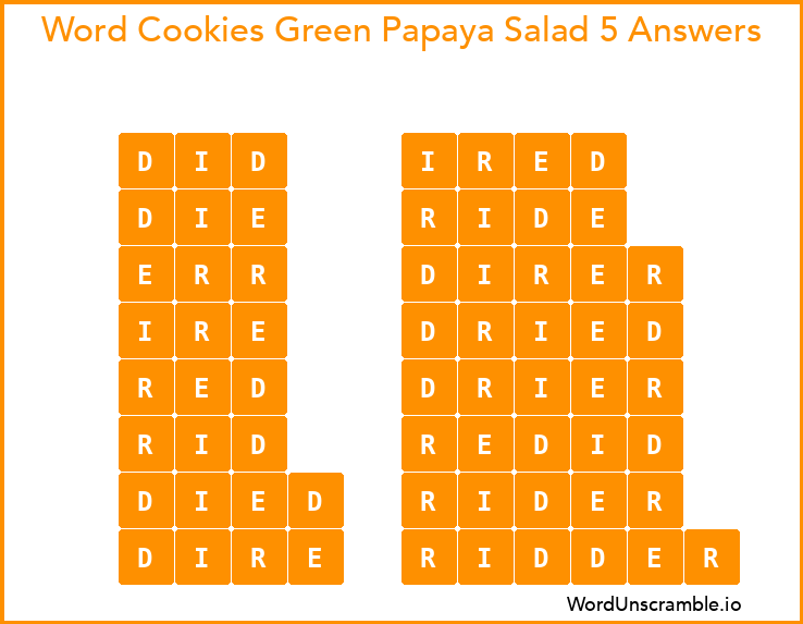 Word Cookies Green Papaya Salad 5 Answers