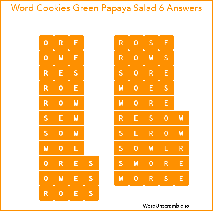 Word Cookies Green Papaya Salad 6 Answers
