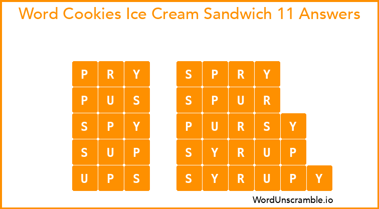 Word Cookies Ice Cream Sandwich 11 Answers