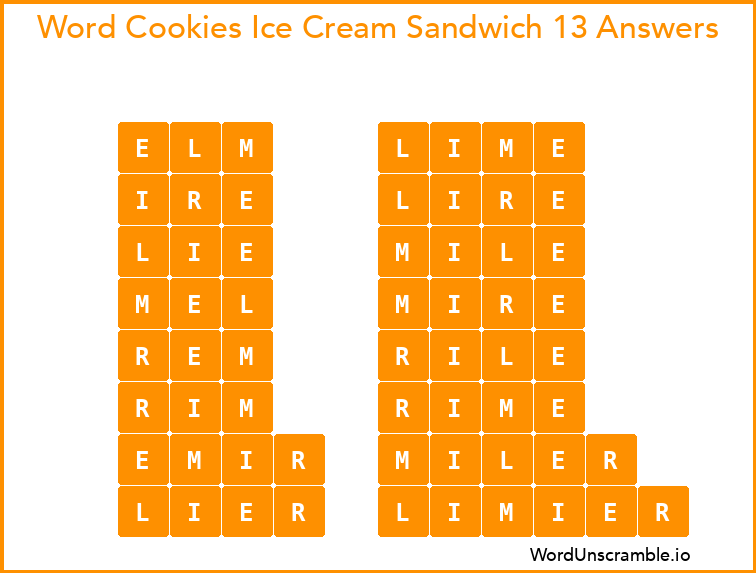 Word Cookies Ice Cream Sandwich 13 Answers