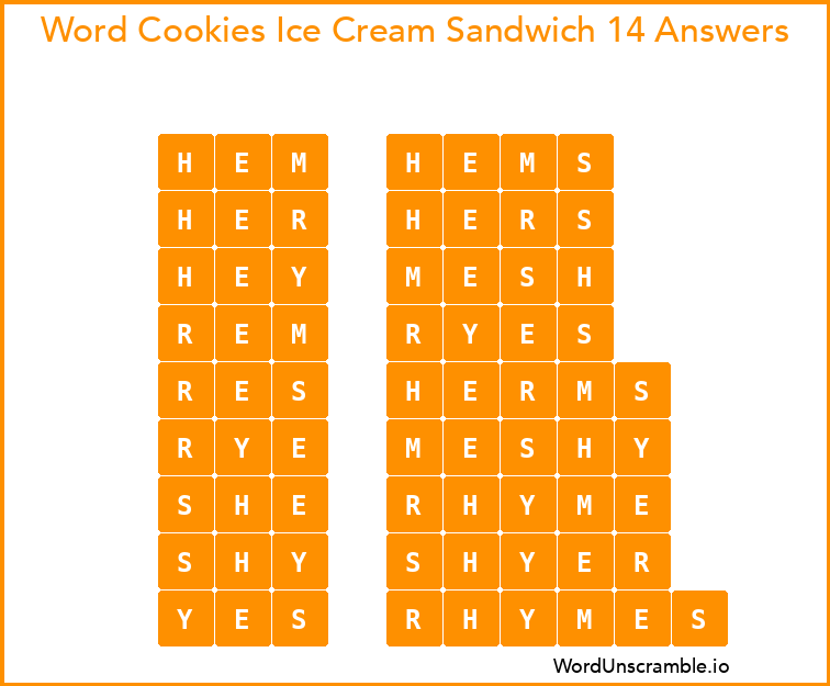 Word Cookies Ice Cream Sandwich 14 Answers