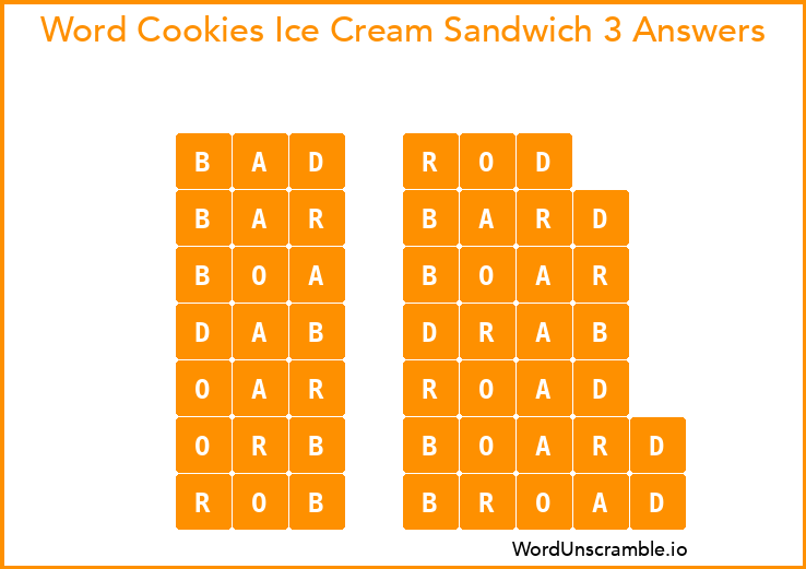 Word Cookies Ice Cream Sandwich 3 Answers