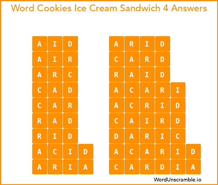 Word Cookies Ice Cream Sandwich 4 Answers