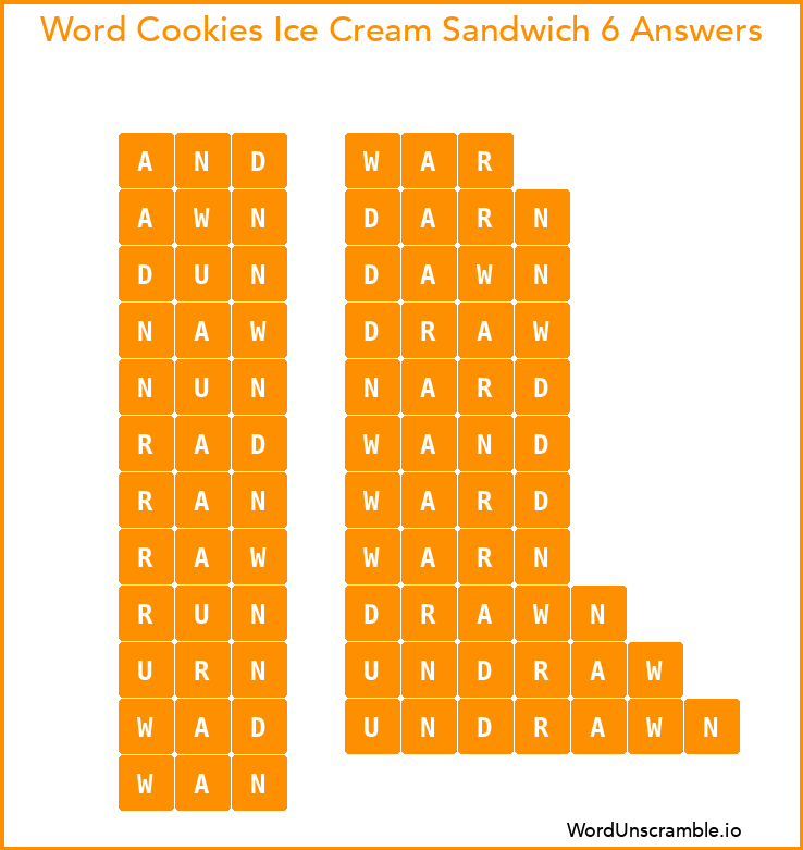 Word Cookies Ice Cream Sandwich 6 Answers