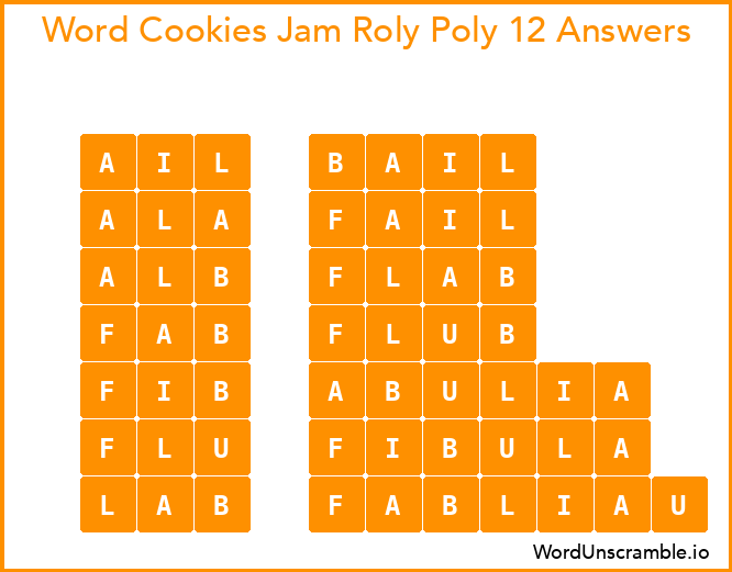 Word Cookies Jam Roly Poly 12 Answers