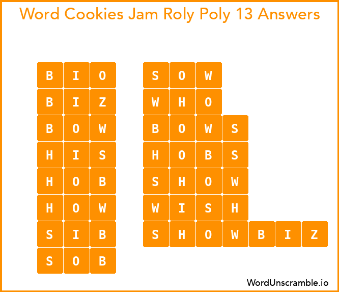 Word Cookies Jam Roly Poly 13 Answers
