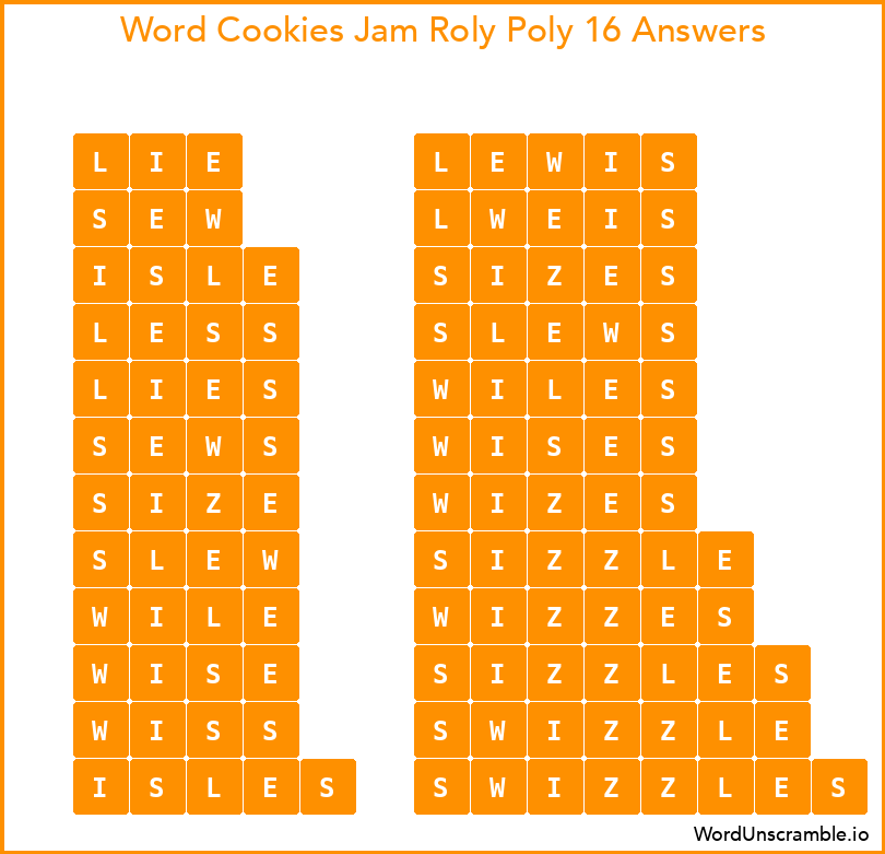 Word Cookies Jam Roly Poly 16 Answers
