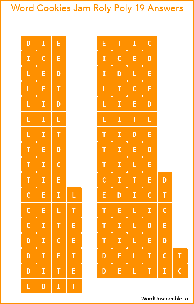 Word Cookies Jam Roly Poly 19 Answers