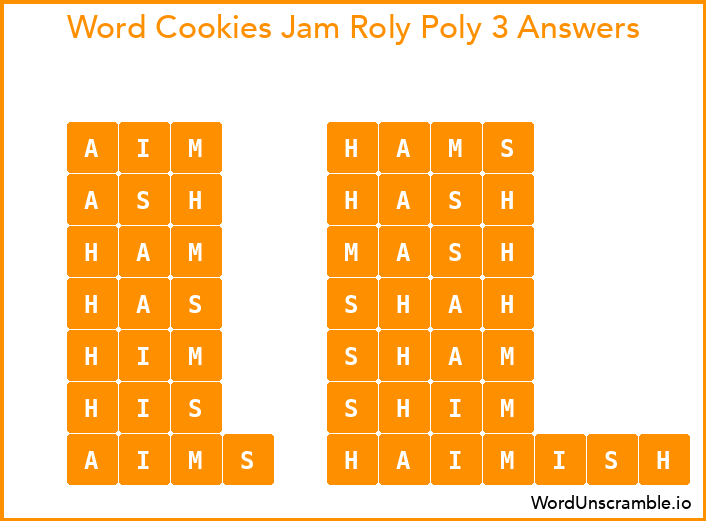 Word Cookies Jam Roly Poly 3 Answers