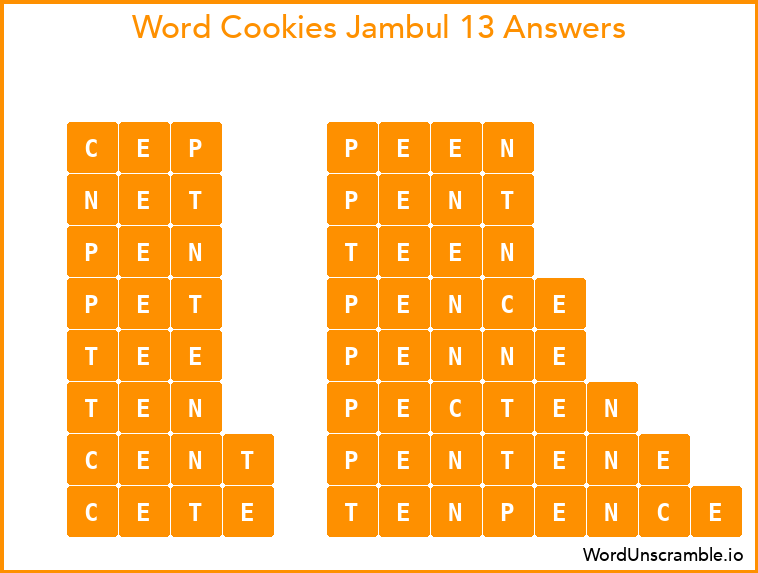 Word Cookies Jambul 13 Answers