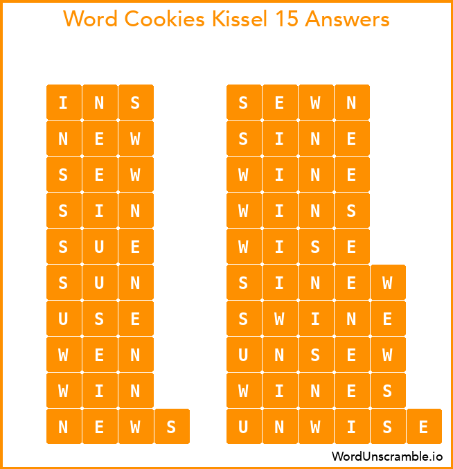 Word Cookies Kissel 15 Answers