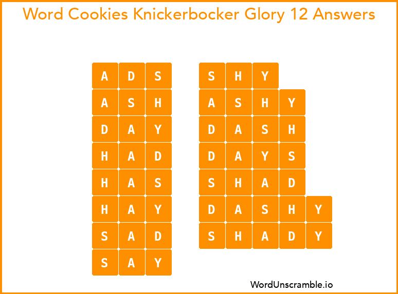 Word Cookies Knickerbocker Glory 12 Answers