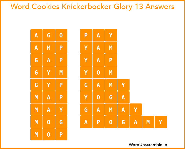 Word Cookies Knickerbocker Glory 13 Answers