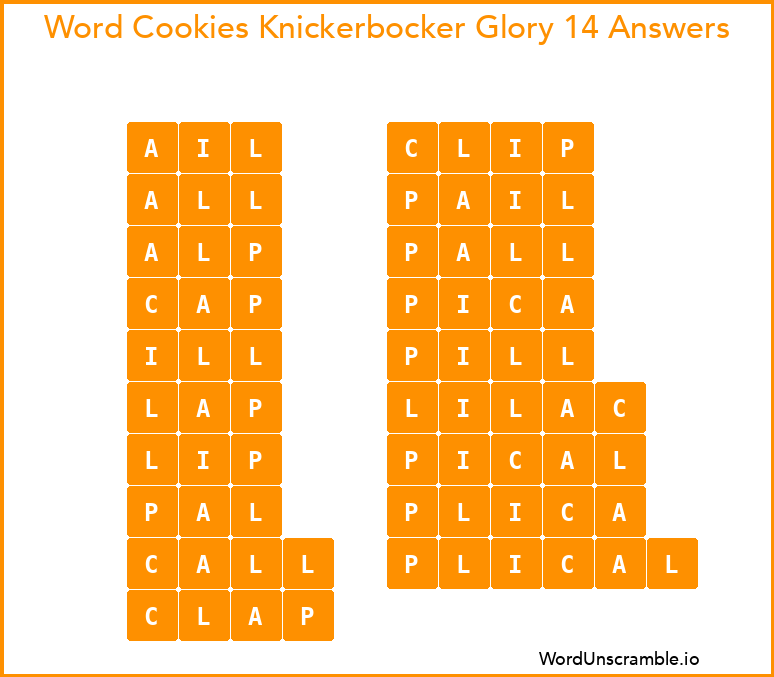Word Cookies Knickerbocker Glory 14 Answers