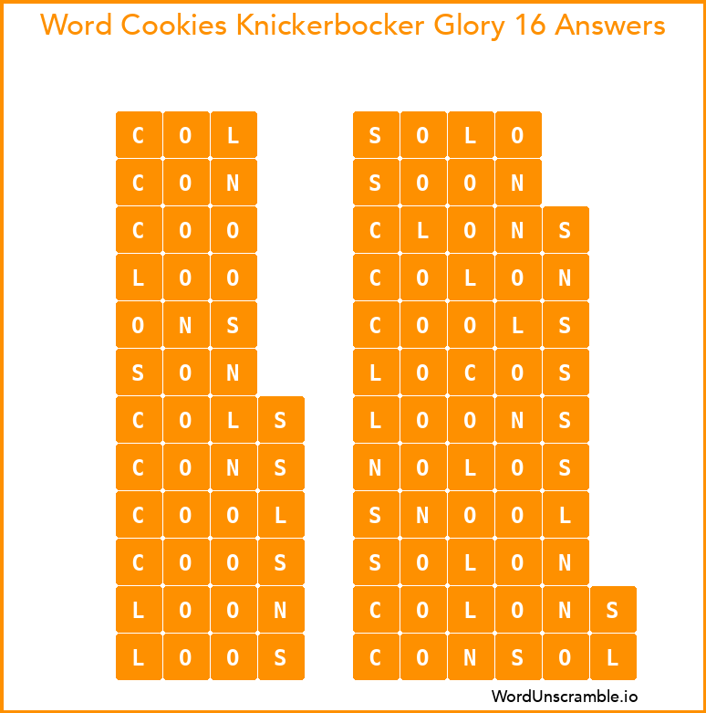 Word Cookies Knickerbocker Glory 16 Answers