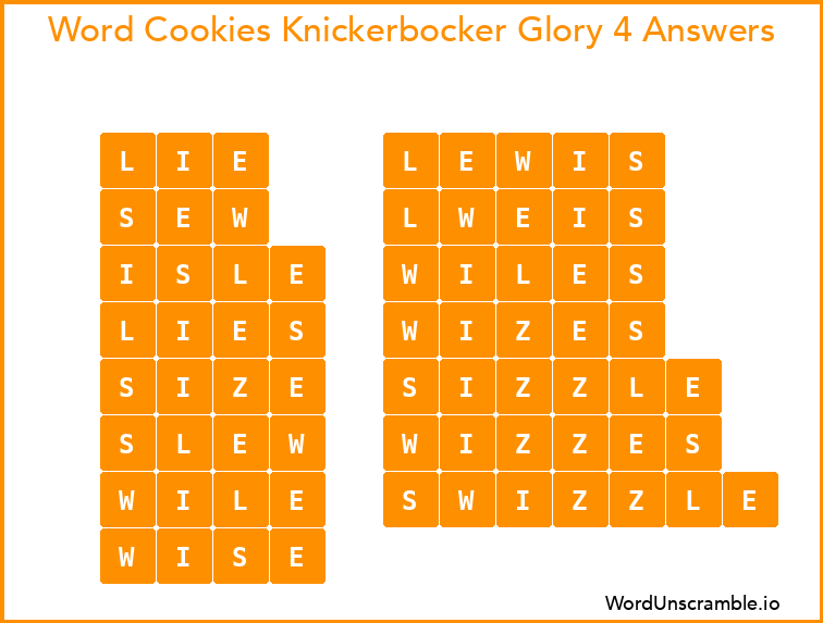 Word Cookies Knickerbocker Glory 4 Answers