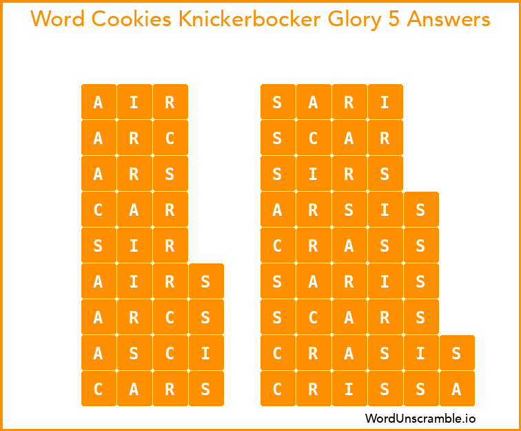 Word Cookies Knickerbocker Glory 5 Answers
