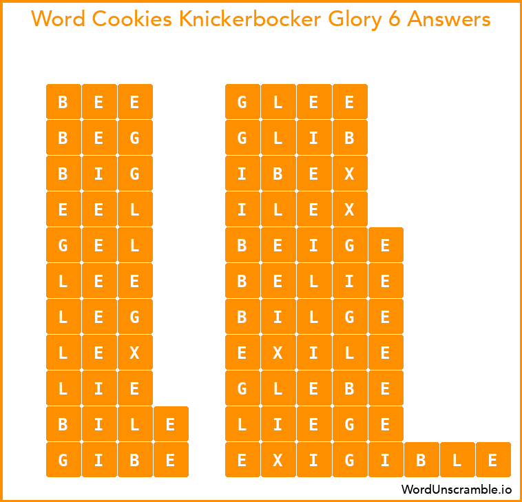 Word Cookies Knickerbocker Glory 6 Answers