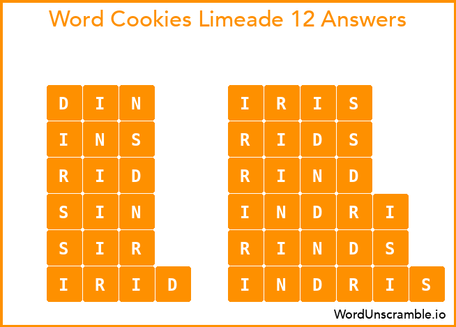 Word Cookies Limeade 12 Answers