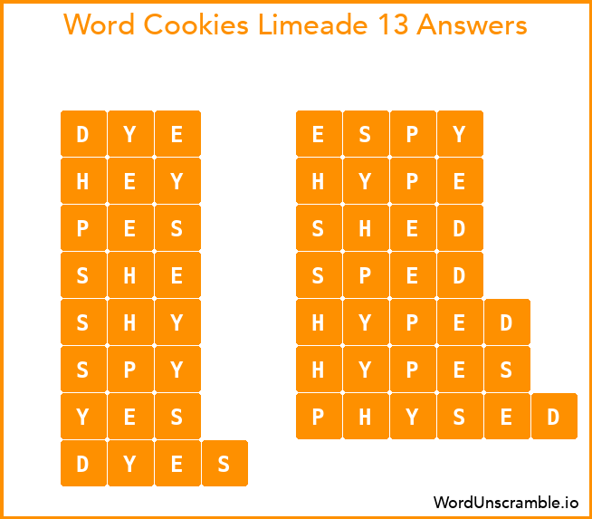 Word Cookies Limeade 13 Answers