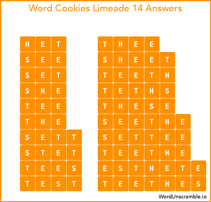 Word Cookies Limeade 14 Answers