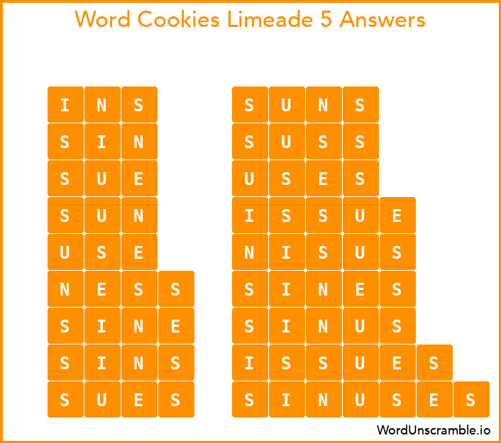 Word Cookies Limeade 5 Answers