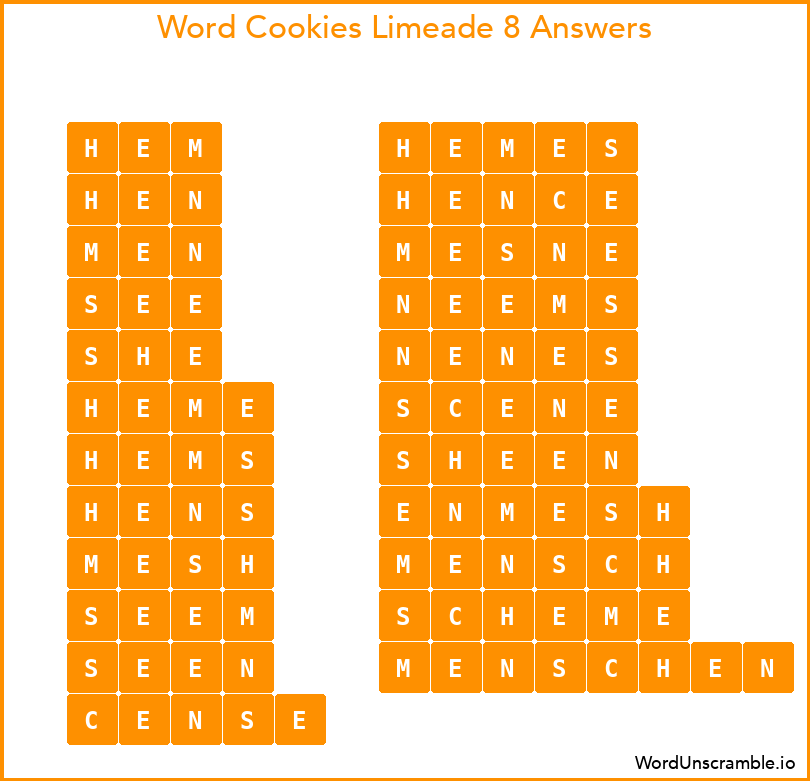 Word Cookies Limeade 8 Answers