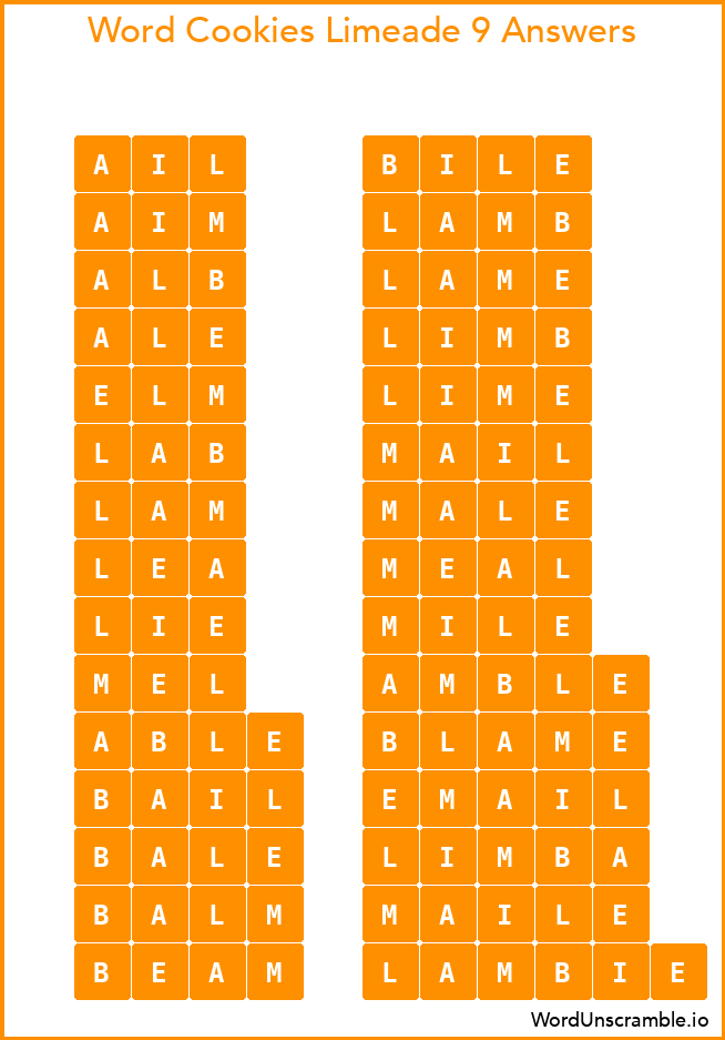 Word Cookies Limeade 9 Answers