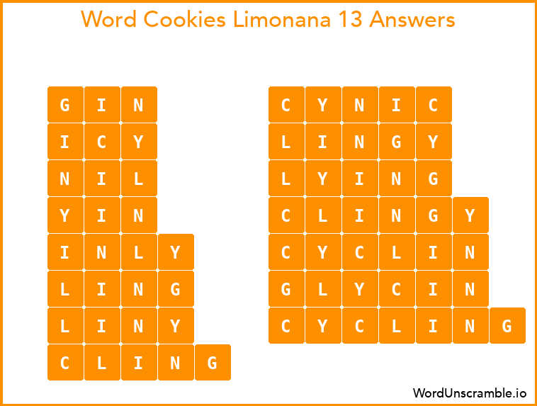Word Cookies Limonana 13 Answers