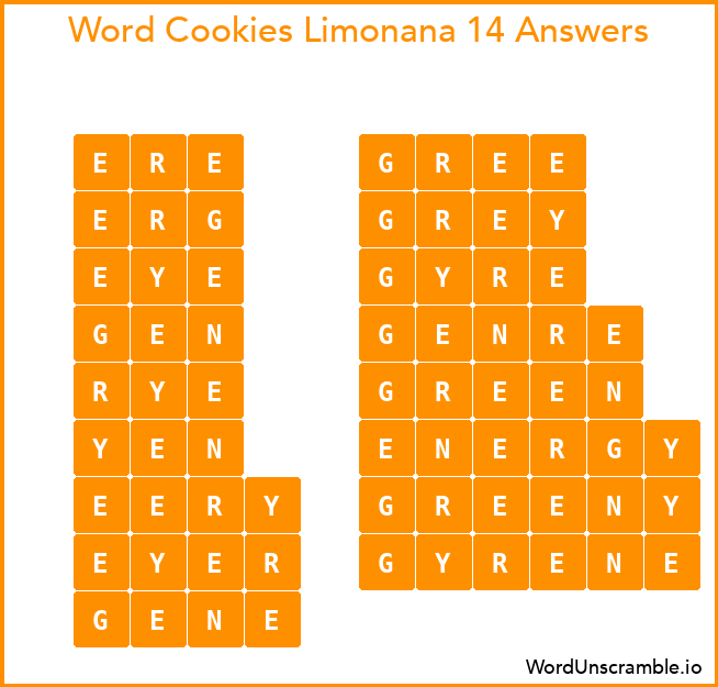 Word Cookies Limonana 14 Answers