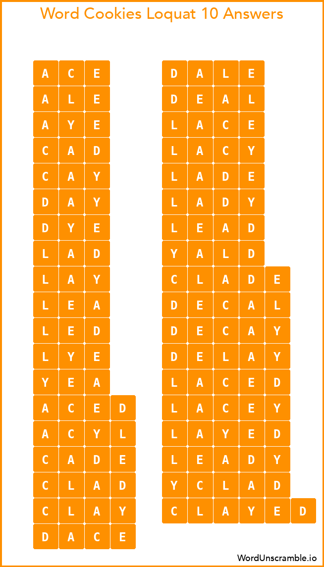 Word Cookies Loquat 10 Answers
