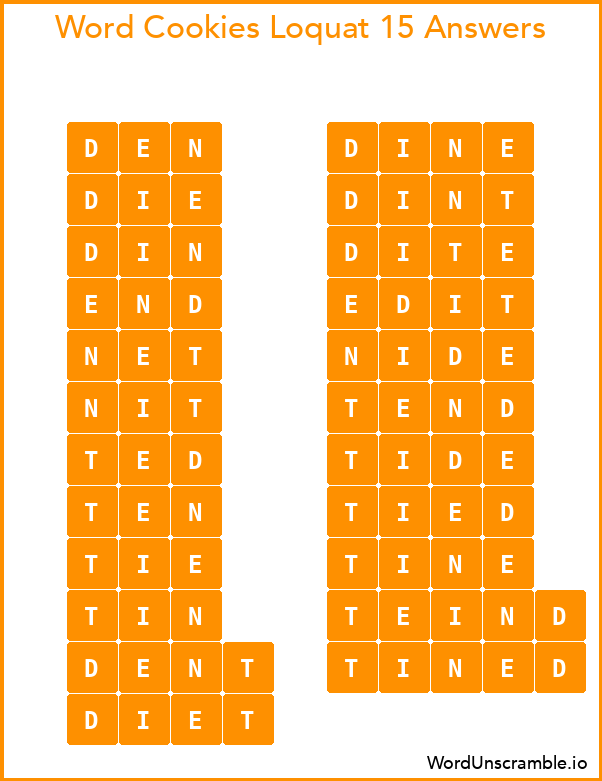 Word Cookies Loquat 15 Answers