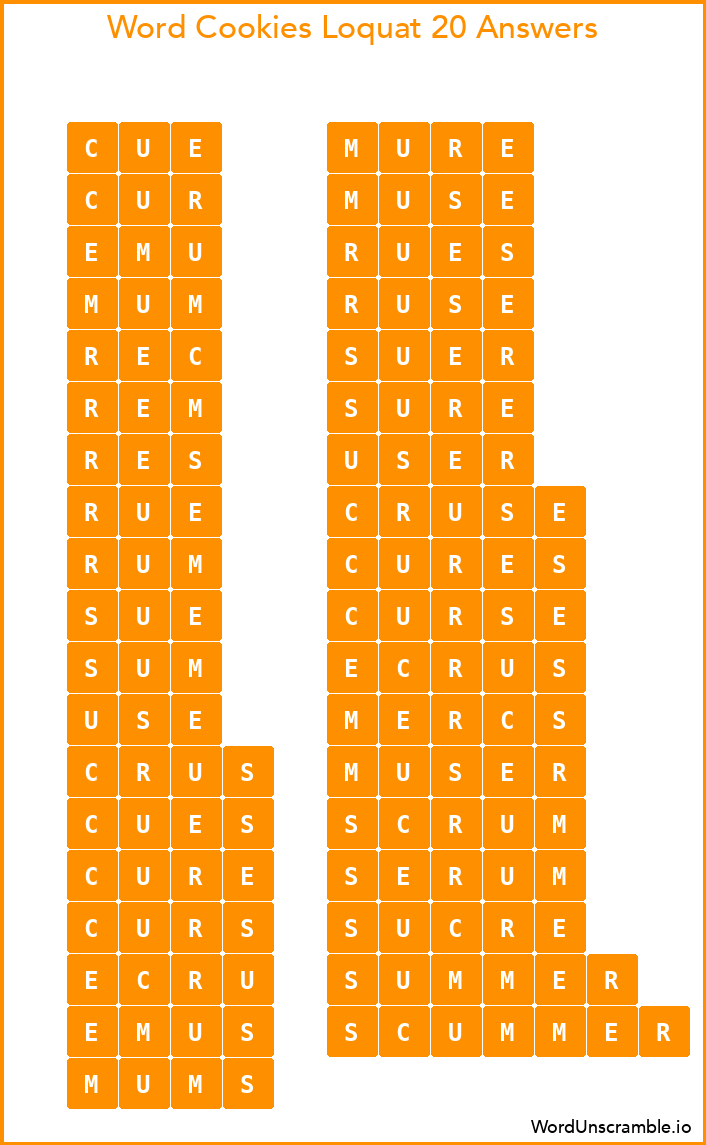 Word Cookies Loquat 20 Answers