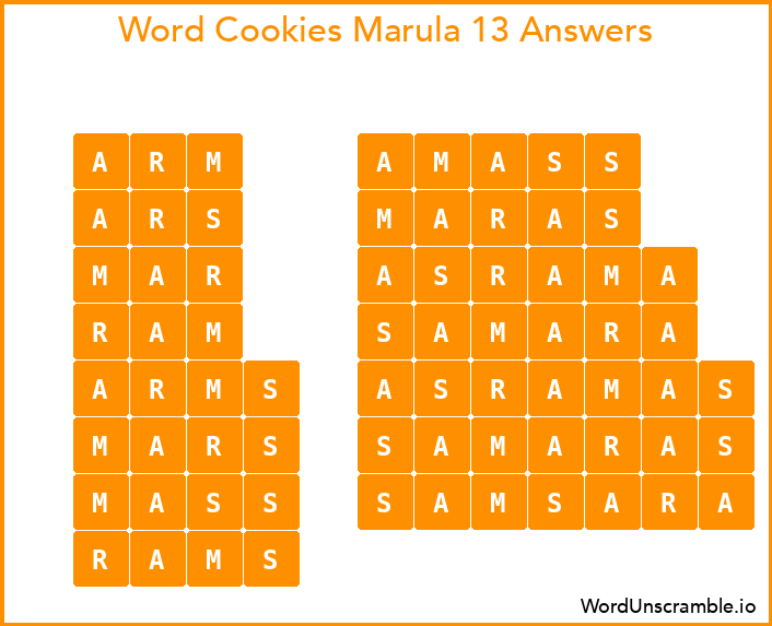 Word Cookies Marula 13 Answers