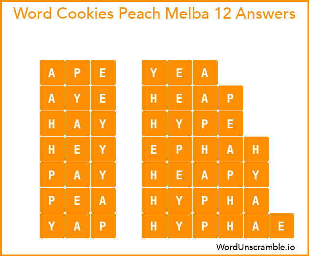 Word Cookies Peach Melba 12 Answers