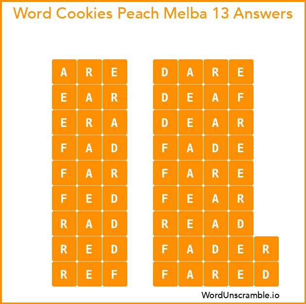 Word Cookies Peach Melba 13 Answers