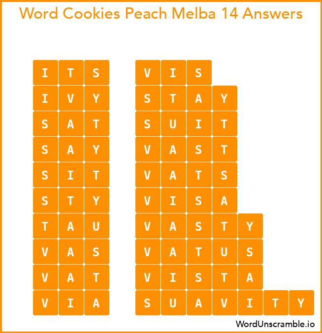 Word Cookies Peach Melba 14 Answers