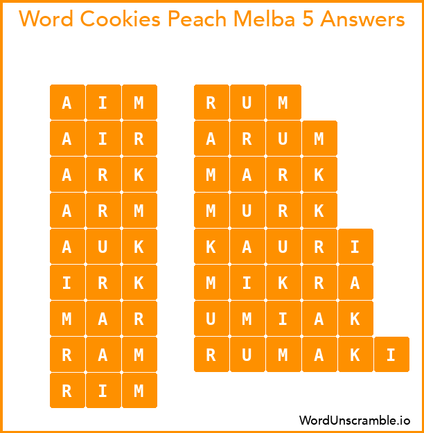 Word Cookies Peach Melba 5 Answers