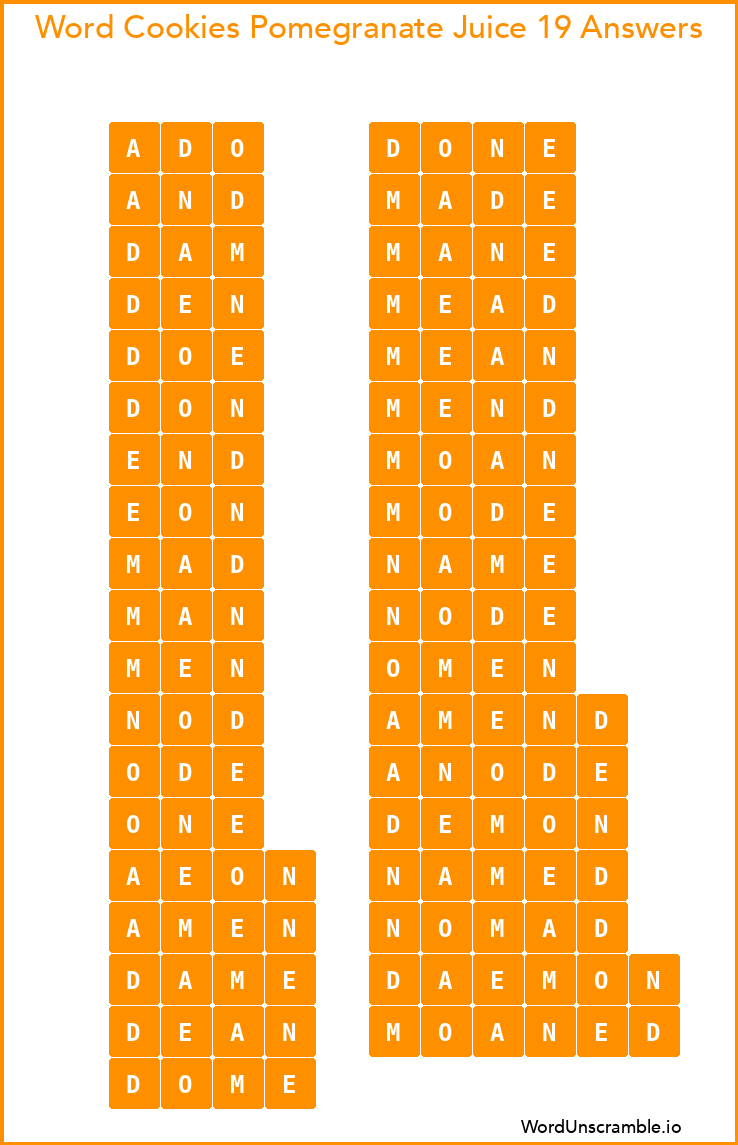 Word Cookies Pomegranate Juice 19 Answers