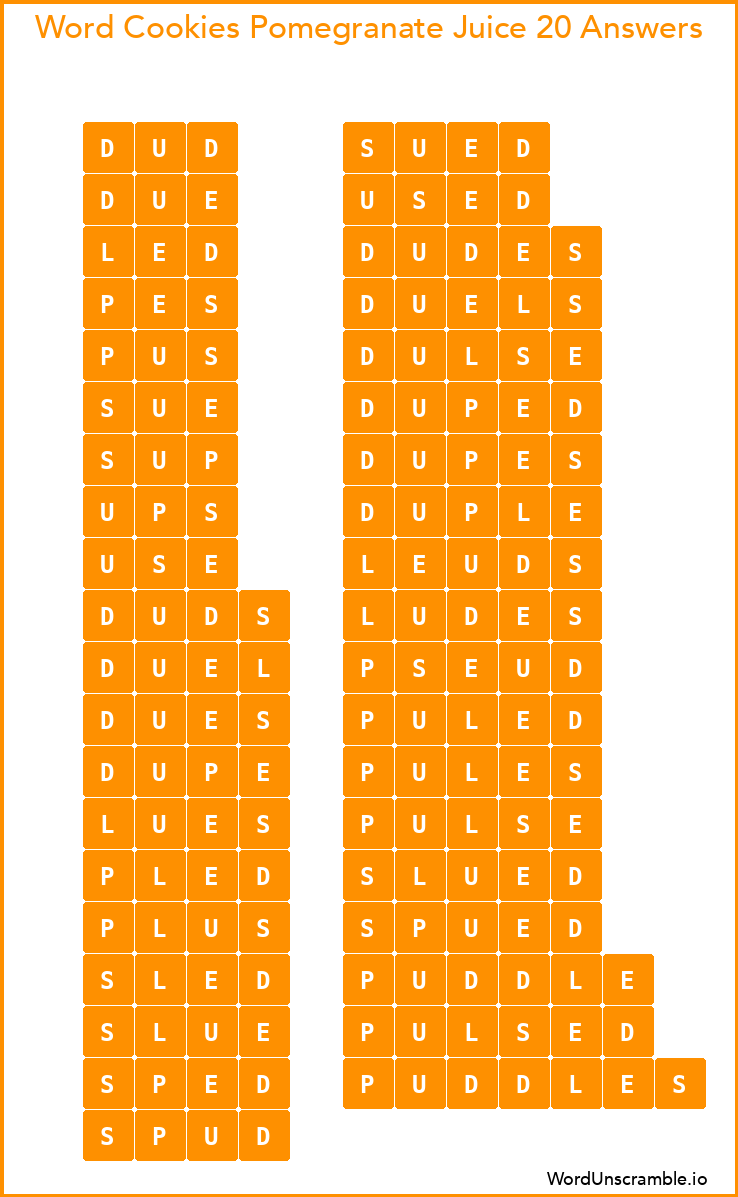 Word Cookies Pomegranate Juice 20 Answers