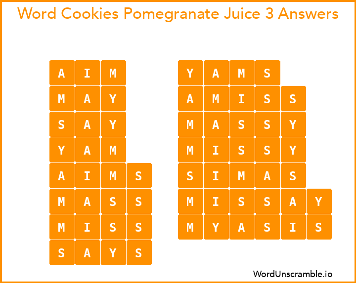 Word Cookies Pomegranate Juice 3 Answers