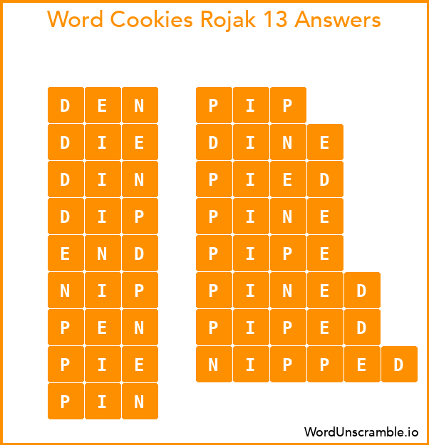Word Cookies Rojak 13 Answers